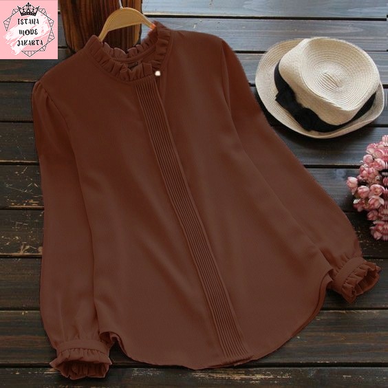 ISTANA MODE JAKARTA Lilac baju atasan wanita terbaru blouse korean style blouse wanita lengan panjang-COKELAT