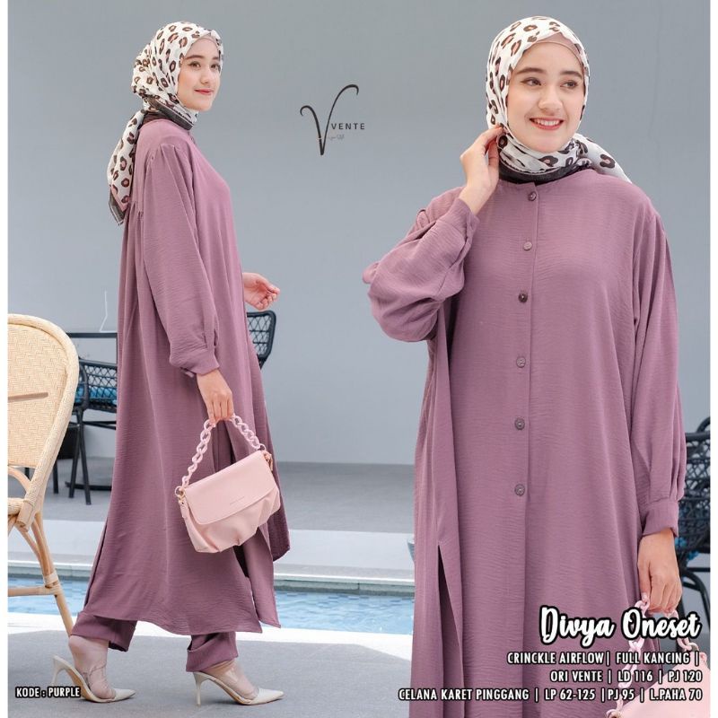 Pasti ori - Vente Daily Divya One Set Jumbo Crinkle Premium Motif Polos / Setelan Wanita LD 115 / Long Tunik-8
