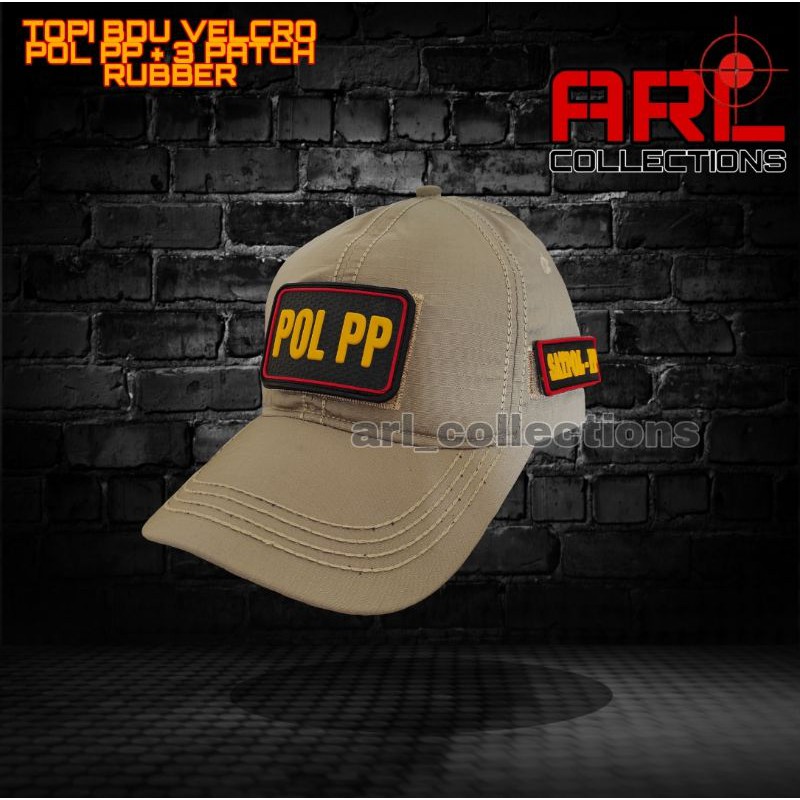 TOPI POL PP BDU PLUS 3 PATCH RUBBER/TOPI SATPOL PP CREAM TAN
