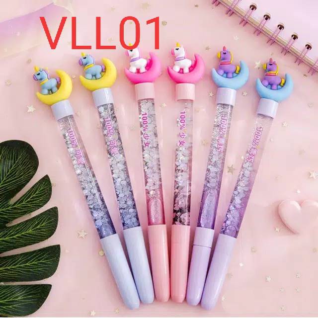 

VLL 01 pena pen pulpen karakter unicorn glitter