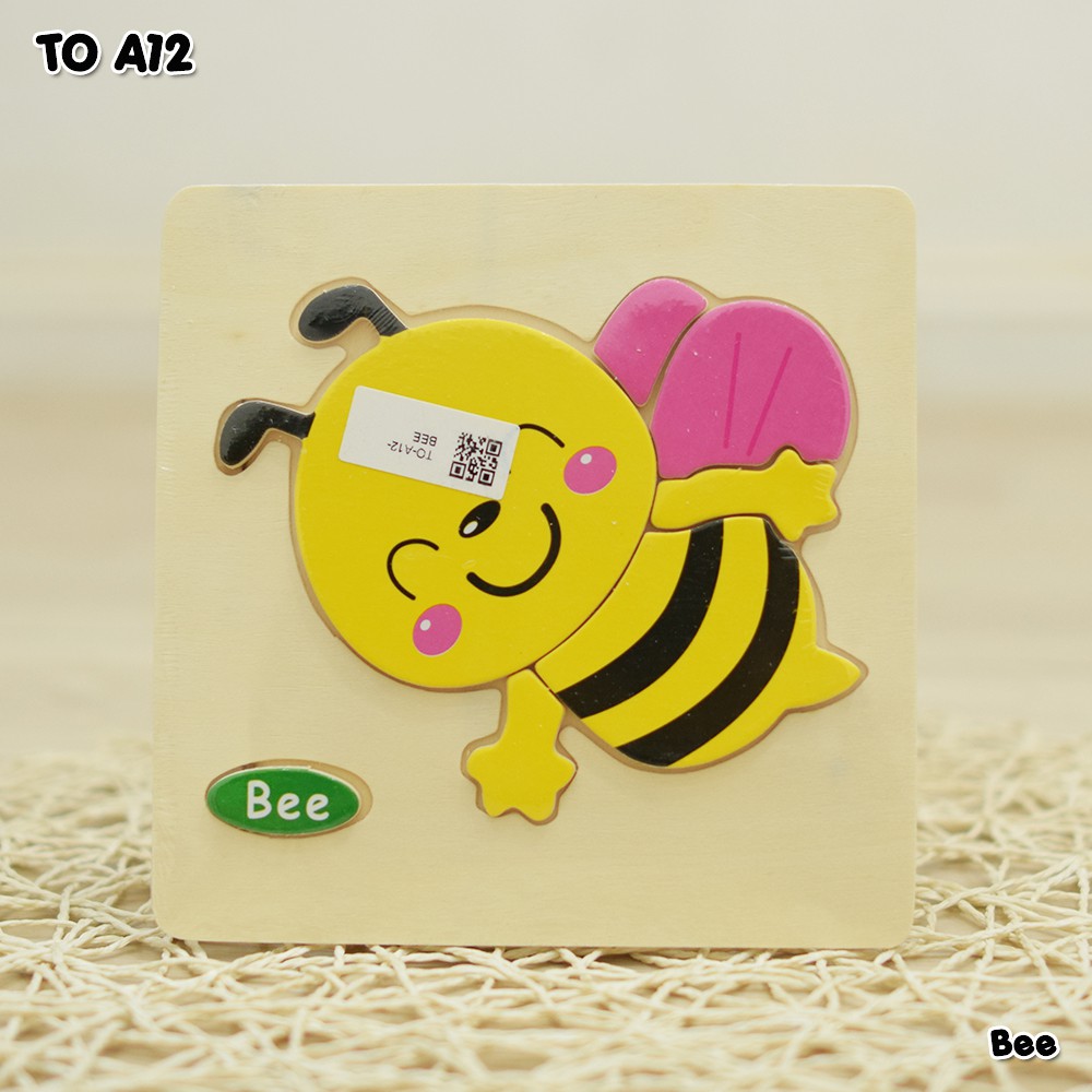 Mainan Puzzle Kayu TO-A12 tebal AMAN Besar & Kecil lucu Mainan Edukasi Edukatif genggam motorik Anak bayi balita Kids toys murah bagus-(A12 Bee