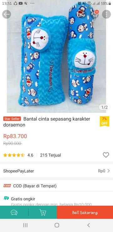 Bantal Cinta Sepasang Karakter Doraemon