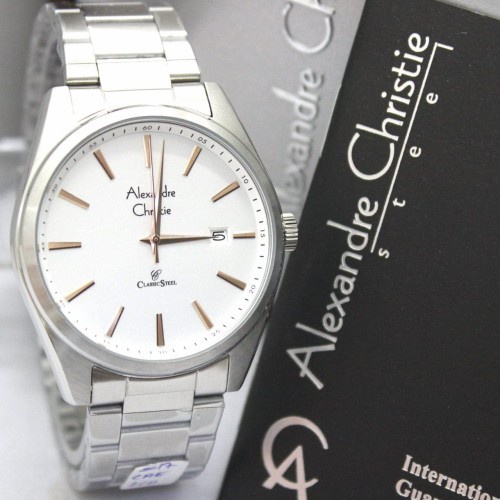 Jam Tangan Pria Alexandre Christie AC 8617 MD FSVRG full silver rosegold Original