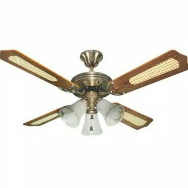 MASPION Kipas Ceiling Fan/ Kipas Plafon 4 Baling + 3 Lampu Classic 42 Inch MCF422003AB Brass