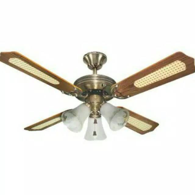 MASPION Kipas Ceiling Fan/ Kipas Plafon 4 Baling + 3 Lampu Classic 42 Inch MCF422003AB Brass