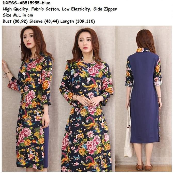 Midi Dress Gaun Pesta Cheongsam Batik Imlek Baju Wanita