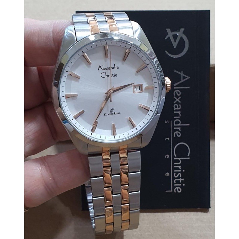 Jam Tangan Alexandre Christie Ac 8635 Original Silver Rosegold Cowok
