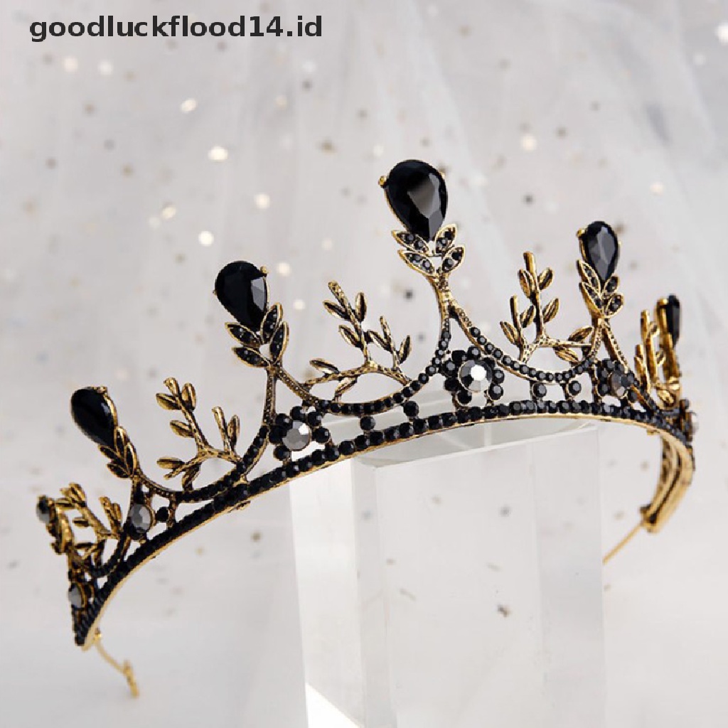 [OOID] 1pc bride retro black crystal crown queen tiara brides wedding jewelry ID