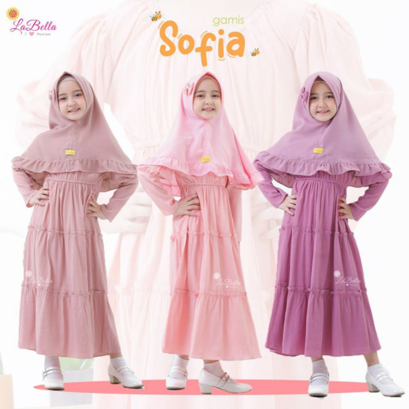 Baju Muslim Anak Gamis Anak Perempuan Rayon crincle Premium Sofia Labella (3-11 tahun)