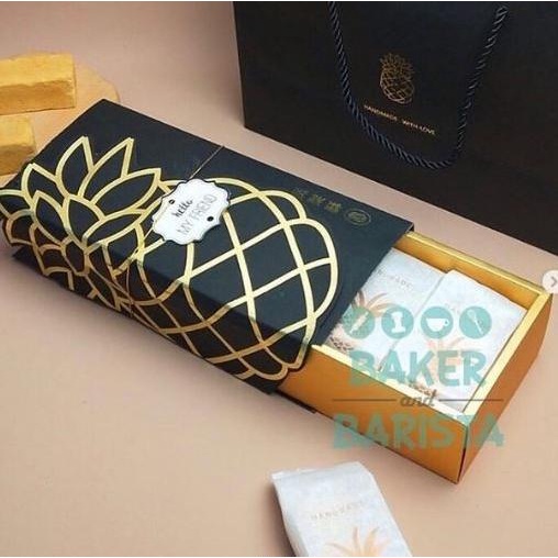 Kotak Nastar Taiwan pineapple black box + bag set kemasan nastar bakernbar99 dijamin