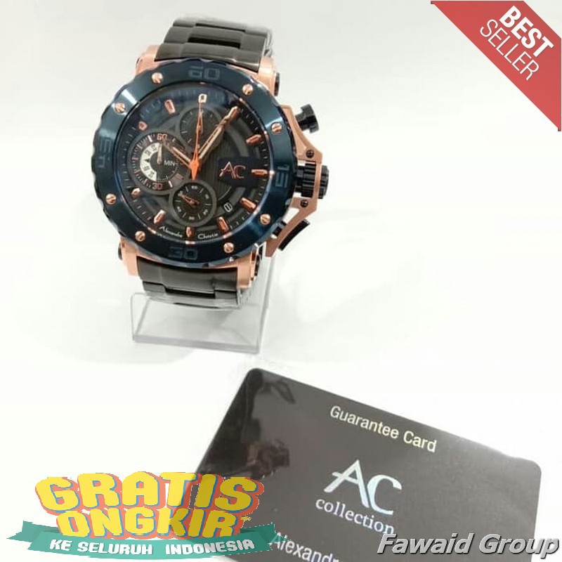 Best Seller Jam tangan Pria ALEXANDRE CHRISTIE AC 9205 COLLECTION ROSEGOLD BLUE ORIGINAL