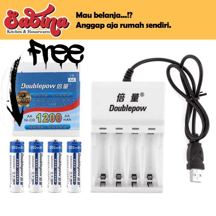 Charger Pengisi  Daya Baterai 4 Doublepouw slot AA-AAA  Free 4PCS AA