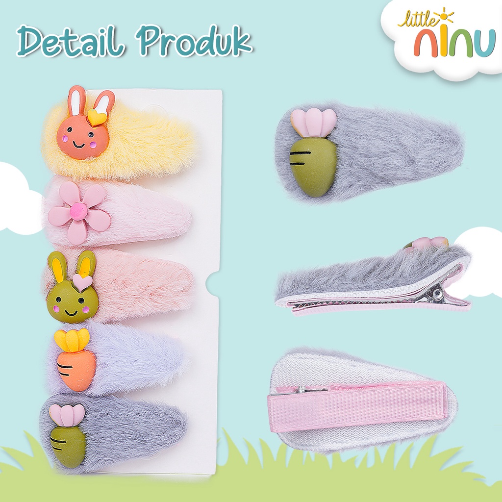 LITTLE NINU Jepit Rambut Anak Set Bulu Hair Clips 5 Pcs