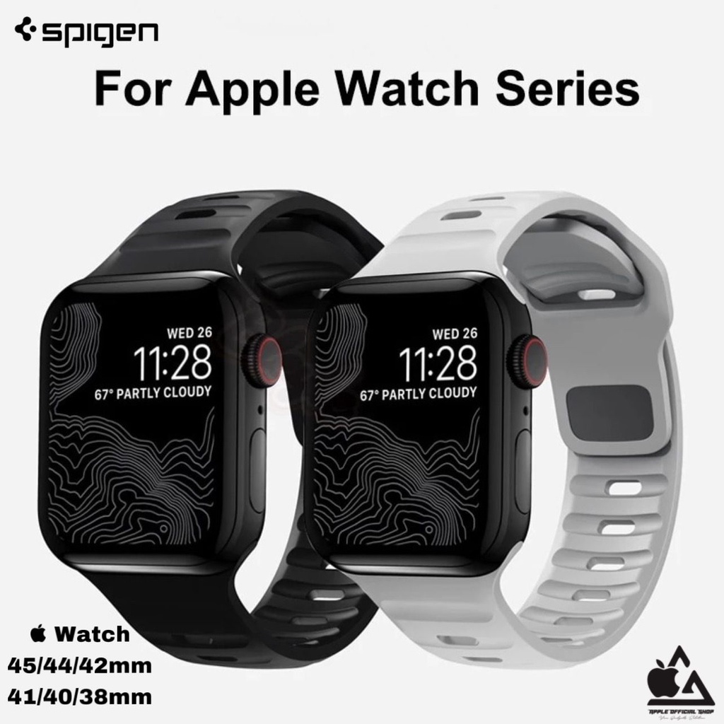 Premium Strap Apple Watch Spigen Rubber 45mm 44mm 42mm 41mm 40mm 38mm Series 1 2 3 4 5 6 7 8 SE Tali Sport Band iWatch SPG Silikon Silicone Jam Tangan Smart Watch Case