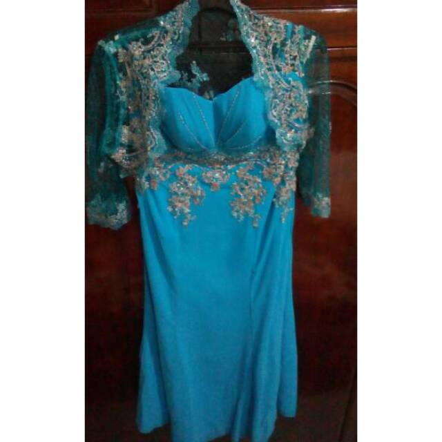 Dress Pesta Brukat Biru laut