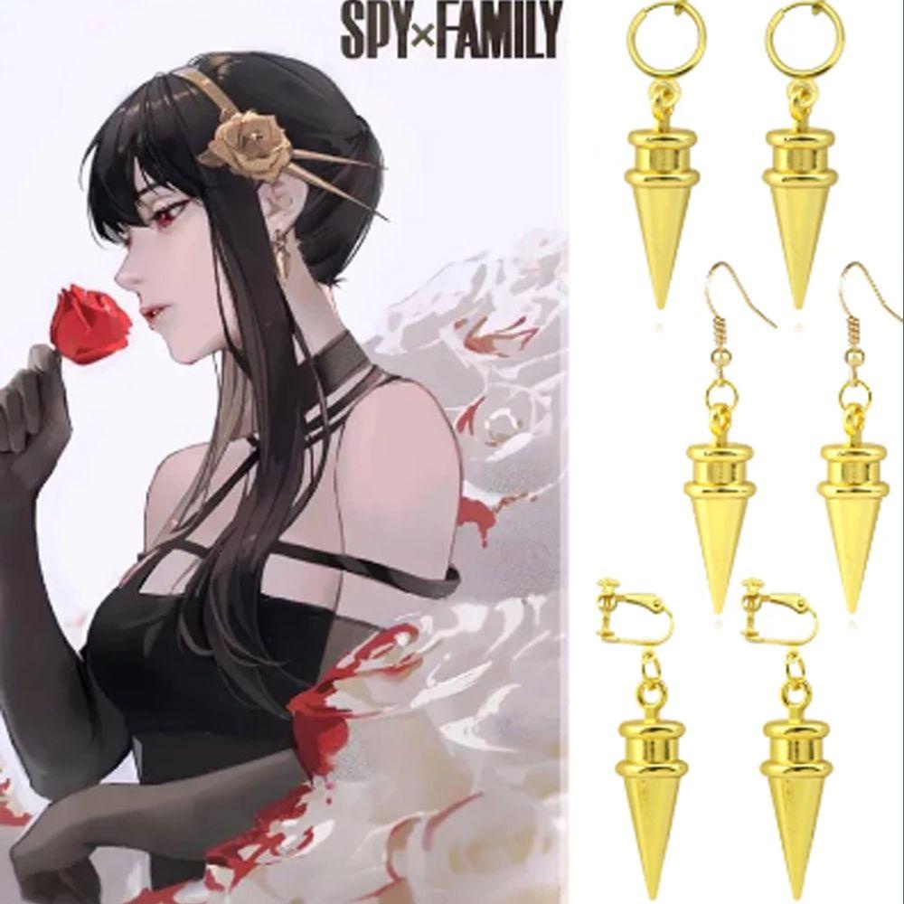 Anting Nanas SPY X Keluarga Anting Emas Perhiasan Hadiah Wanita Pria Emas Tapered Pendant Ear Clip