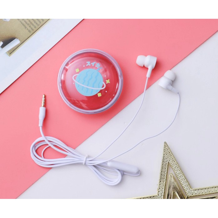 [XY-38] Set Headset Earphone Motif BUAH-BUAHAN Lucu / Wadah Earphone Transparan Bulat Kartun Fruits