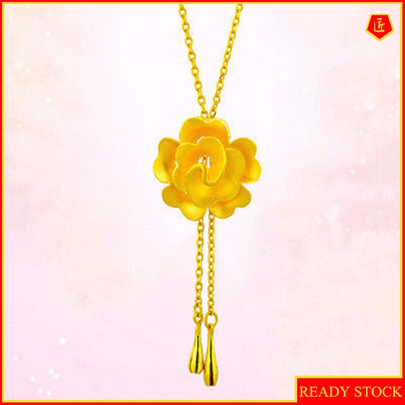 [Ready Stock]Fashion Gold Plated Rose Tassel Pendant Elegant Necklace