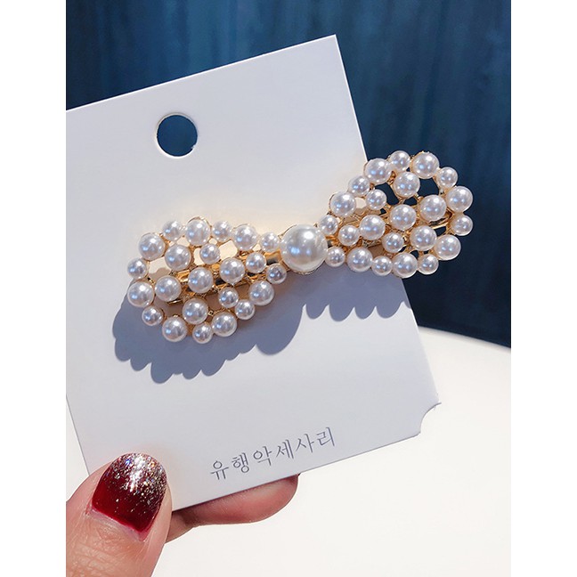 LRC Jepit Rambut Fashion Bow Tie Pearl Hairpin F48708