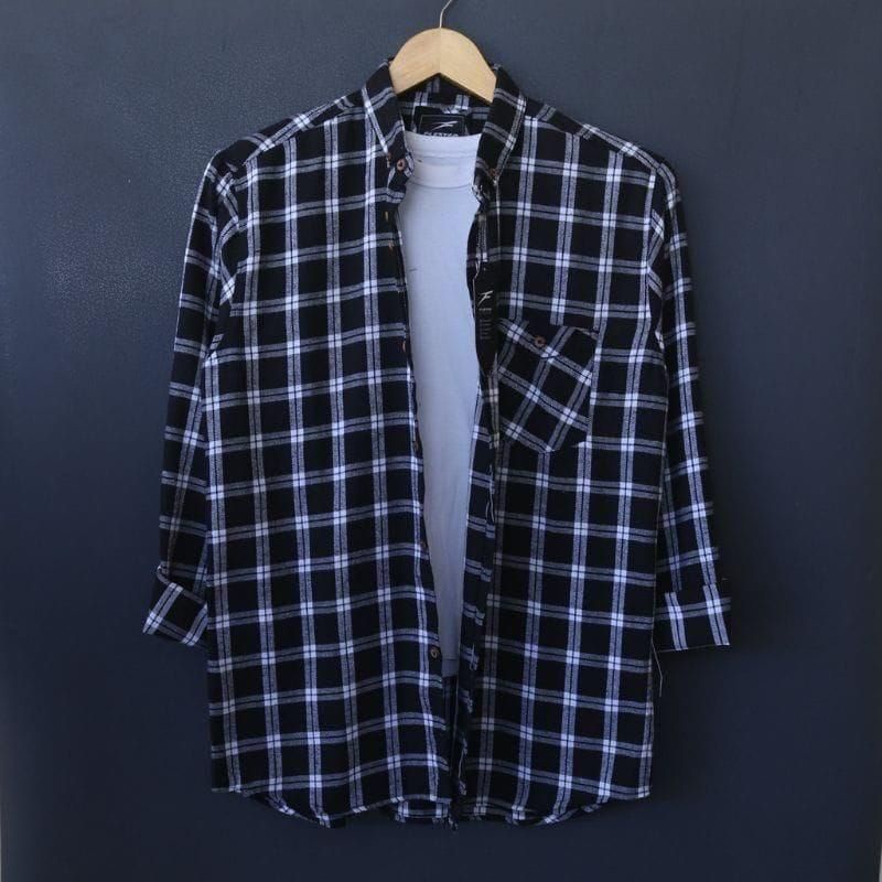 Kemeja Flanel Impor Pria Distro Flannel Lengan Panjang Pria,Kemeja Kotak Kotak Pria Lengan Panjang-Bestsellerputih