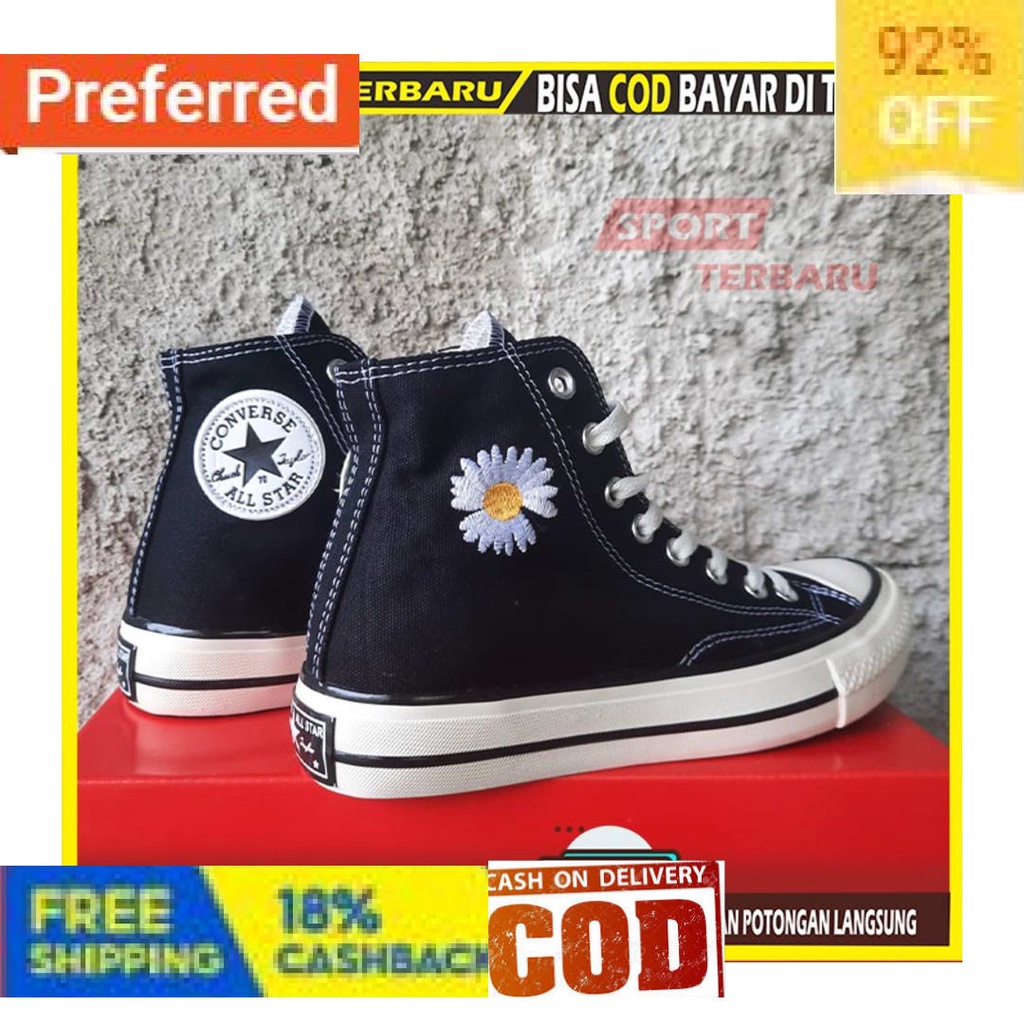 SLIP ON LOAFER OXFORD TREE HORNS / SEPATU CONVERSE 70S HIGH PEACE MINUS ONE BLACK WHITE FLOWER SEPAT