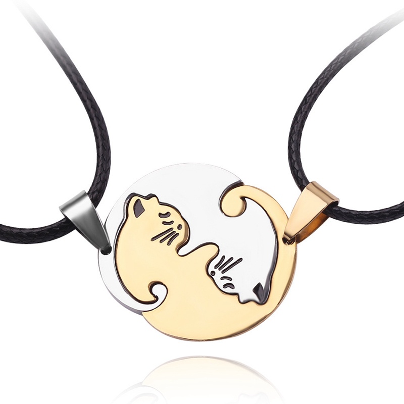 2pcs / Set Kalung Liontin Puzzle Bahan Stainless Steel Untuk Pasangan