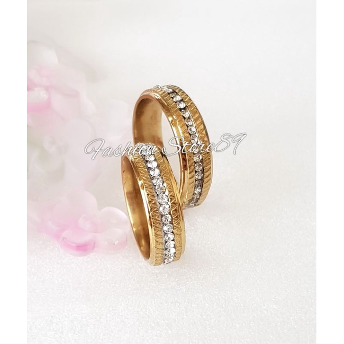 Cincin Titanium Gold Full Permata Titanium ring Couple Single Cincin Nikah Tunangan Titanium Antikarat halal