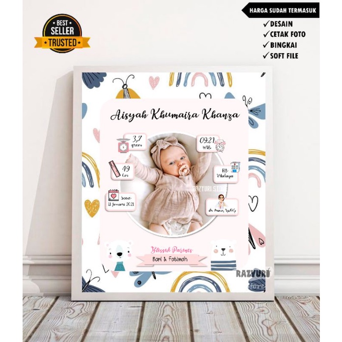 BINGKAI BIODATA BAYI MINIMALIS/KADO KELAHIRAN AESTHETIC/BINGKAI BIODATA ANAK/MINIMALIS/AESTHETIC
