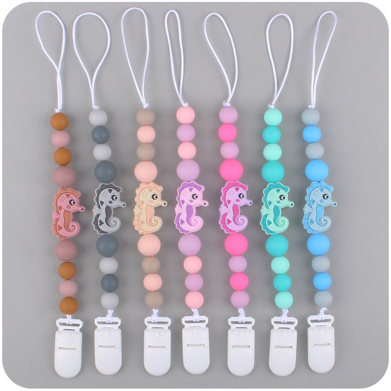 Mary Klip Rantai Silikon Holder Dot Empeng Bayi Newborn Desain Kuda Laut Lucu