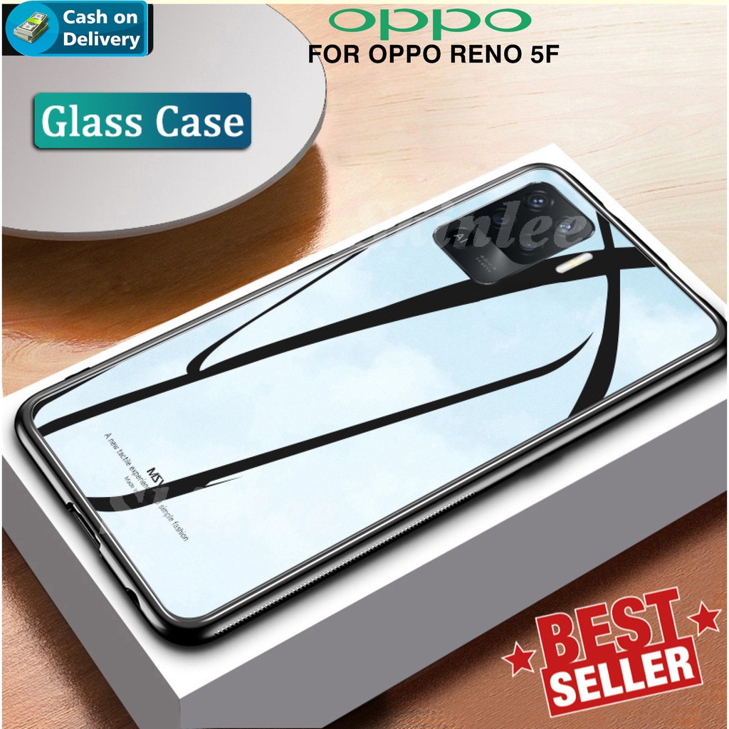 Oppo Reno 5F Glass case miror hard case casing back cover black edition oppo reno 5f