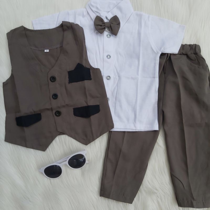 Baju setelan pesta anak bayi laki jas tuxedo panjang katun