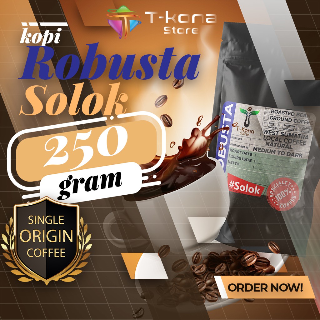 

Kopi Robusta Bubuk Hitam Biji Roasted Bean Solok Sumatera Barat Specialty Coffee 250 gram