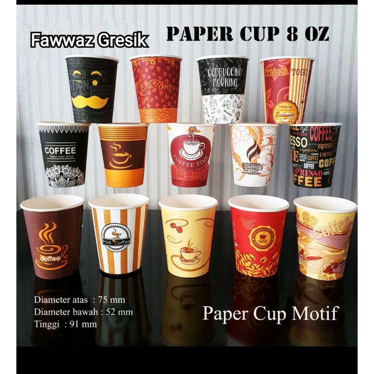 Paper Cup 8 oz Motif - Gelas Kertas Motif 50 Pcs Gelas Kopi Kertas