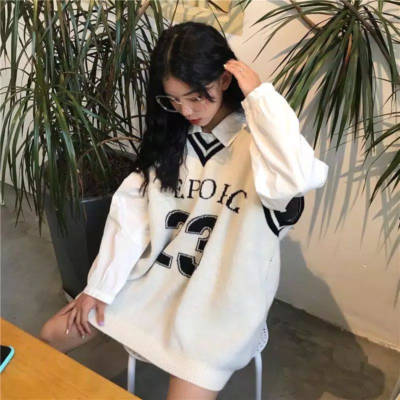 IMPORT WOMAN KNIT OVERSIZED VEST WINTER AUTUMN OUTERWEAR ROMPI RAJUT WANITA MUSIM DINGIN IMPOR