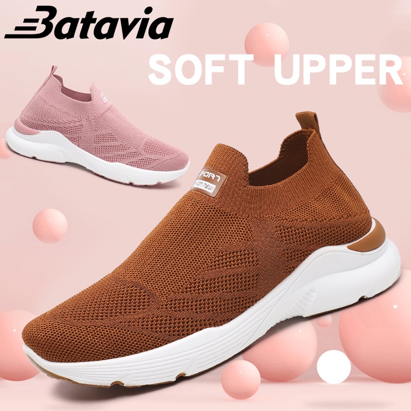 （COD）Batavia Impor Baru Sepatu Wanita Sneakers Bernapas Tipis Kasual Mesh Rajutan Sepatu Wanita Sepatu Lari A22