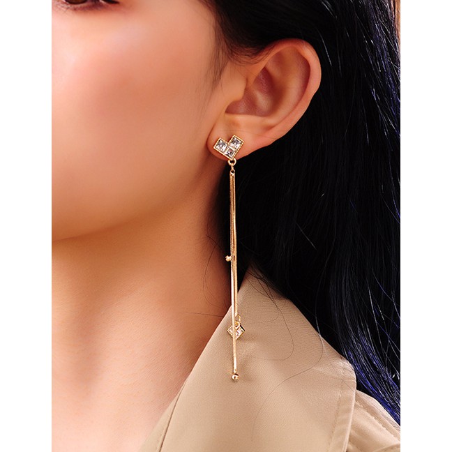 LRC Anting Tusuk Fashion Love Artificial Crystal Rhinestone Love Tassel Earrings D44966