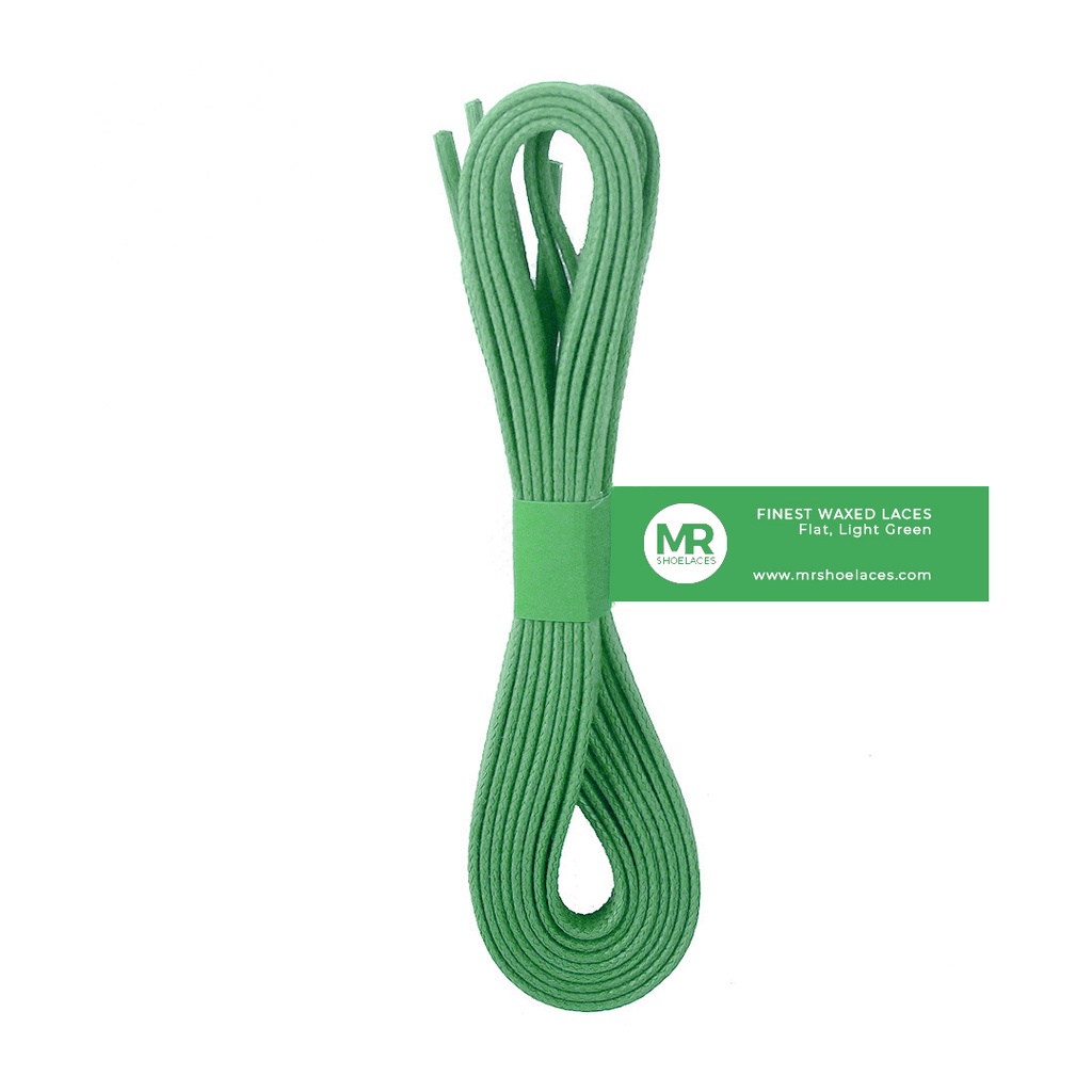 MR Shoelaces FT57 Light Green Hijau Muda - Tali Sepatu Lilin 6mm Gepeng Flat Pipih (Waxed Laces) 90cm 120cm 150cm 200cm - Premium Shoelace