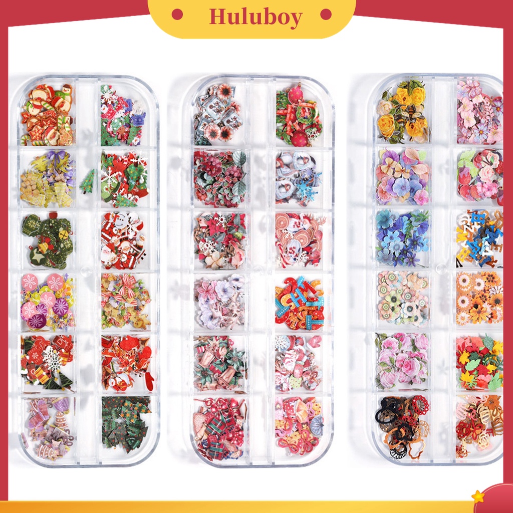 Huluboy Huluboy♡ 1 Kotak Stiker Kuku 3D Motif Kupu-Kupu Glitter 12 Warna Untuk Manicure