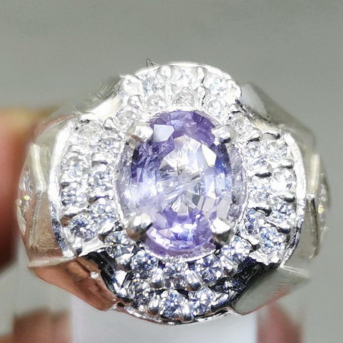 Natural Sapphire Corundum Cincin Batu Safir Ungu Mata Udang Ceylon