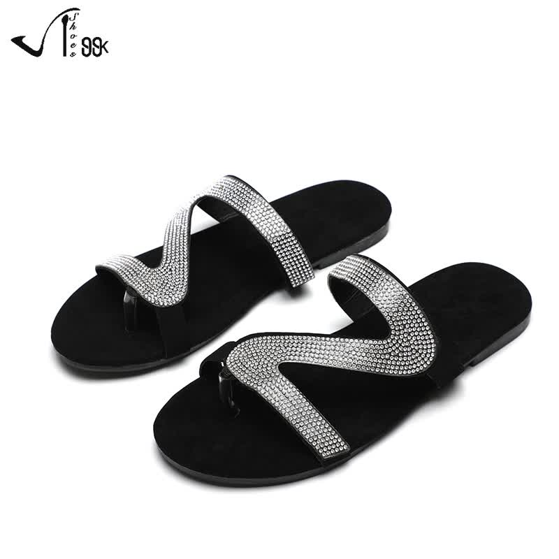 Korean Crystal Bling Slide Sandal Flat Slippers /Sandal Pantai Flat Wanita 5232 (36-40)