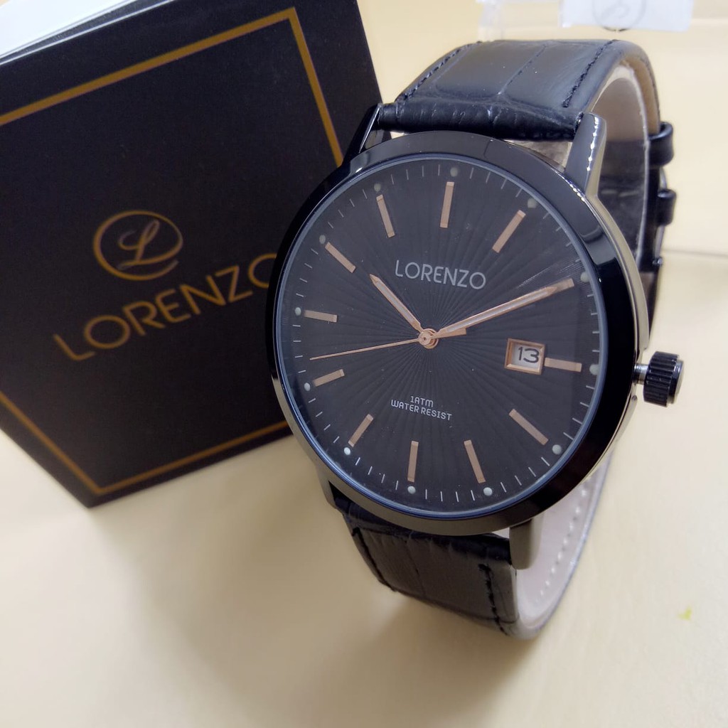 Lorenzo 1084 - Jam Tangan Pria Murah- Tali Kulit - Analog Watch - Anti Air - Original