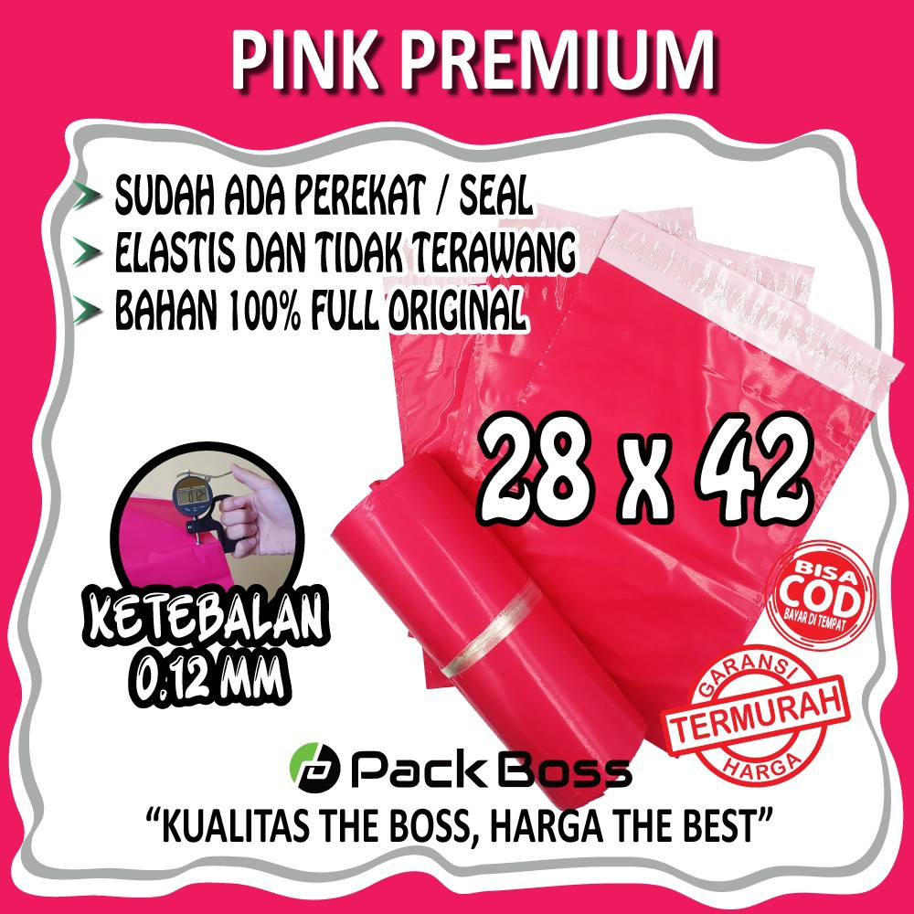 

PINK PREMIUM POLYMAILER 28x42 +/- 100 HALUS TEBAL LANGSUNG PABRIK