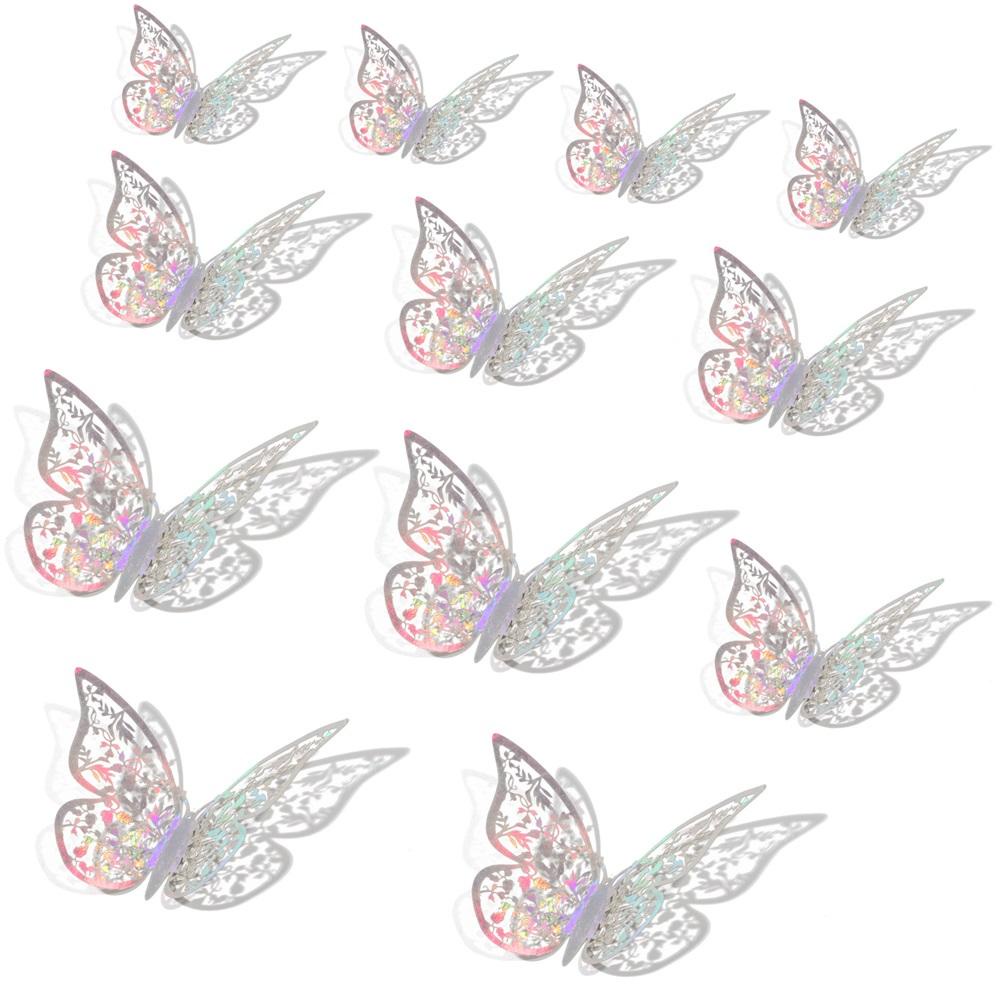 R-flower 12PCS/Pack 3D Fantacy Butterfly Stiker Hadiah Pernikahan Nikmat Tekstur Logam Mirage Warna