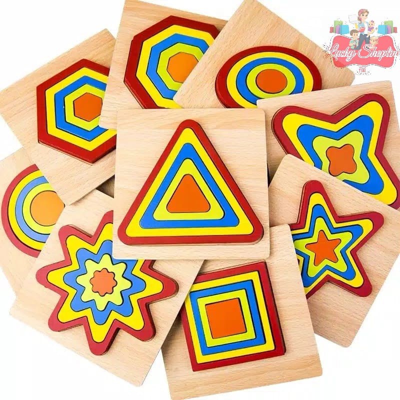 [BIG SALE] 3D wooden geometry puzzle - mainan edukasi anak