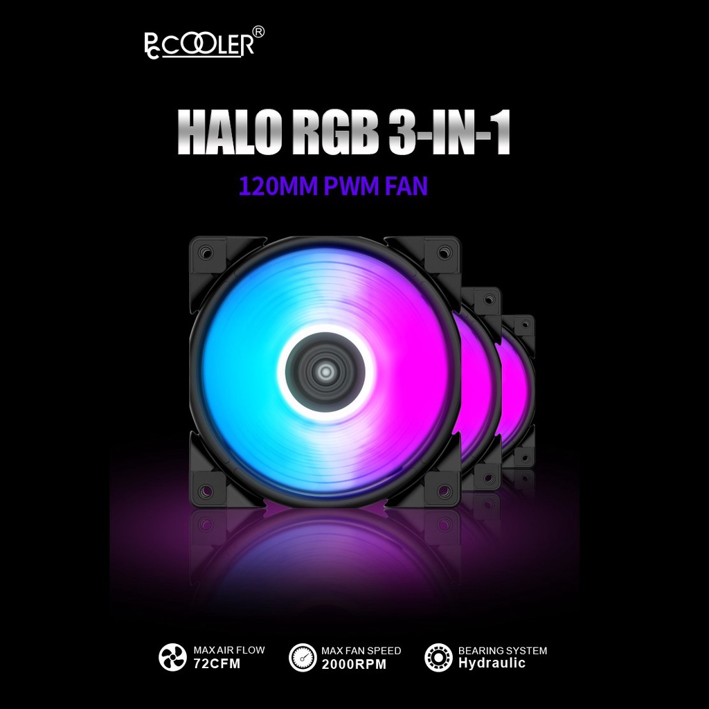 PCCOOLER HALO RGB (3 IN 1) SET | Fan Case 12CM PC Cooler