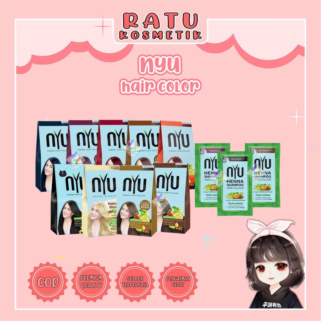 ❤ RATU ❤ Nyu Creme Hair Color | Henna Shampo Nyu | Cat Rambut  Natural Tanpa Amonia | Semir Rambut Nyu | Shampoo &amp; Hair Colour