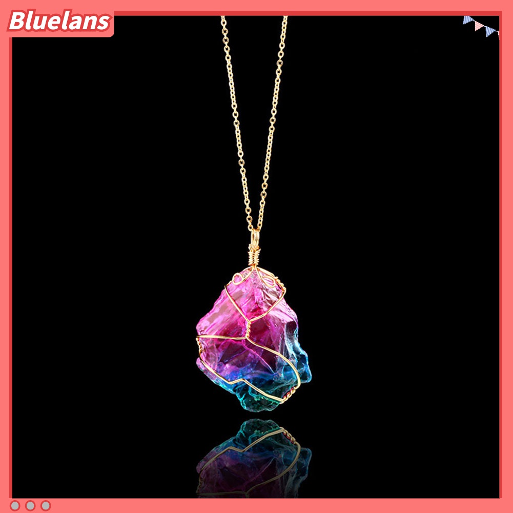 Kalung Rantai Liontin Batu Rock Warna Pelangi Untuk Wanita
