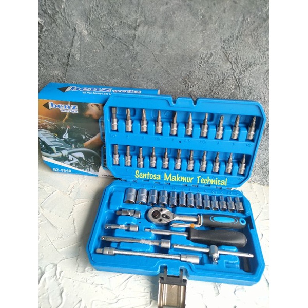 BENZ BZ-9846 46 PCS SET 1/4&quot; Kunci Mata Hand Socket Sock Sok Shock