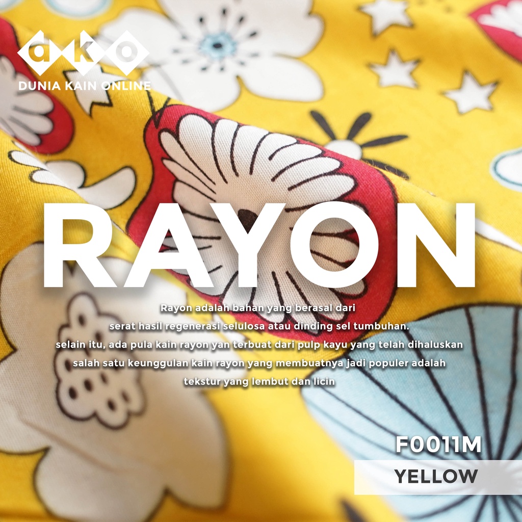 DKO Kain RAYON PENDEK Premium Kuning Motif Bunga Kipas