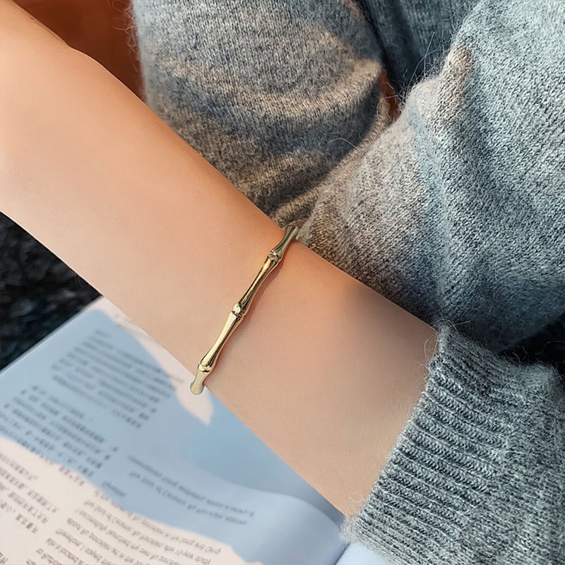 Gelang Bangle Desain Bambu Warna Emas Silver Gaya Klasik Untuk Pria Dan Wanita